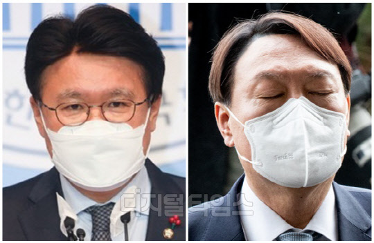 황운하(왼쪽) 더불어민주당 의원과 윤석열 전 검찰총장. 디지털타임스 DB, 연합뉴스